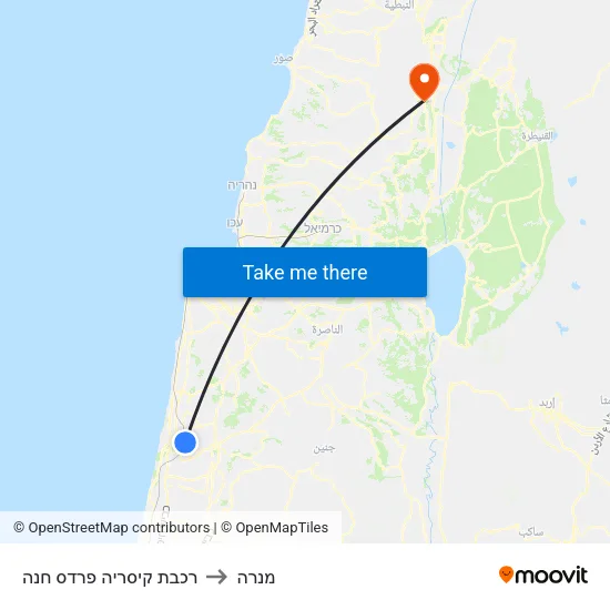 רכבת קיסריה פרדס חנה to מנרה map