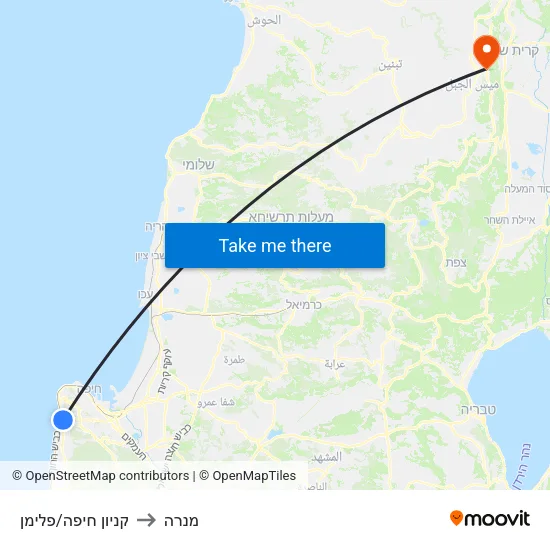 קניון חיפה/פלימן to מנרה map