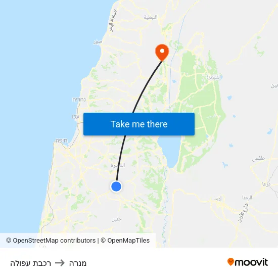 רכבת עפולה to מנרה map