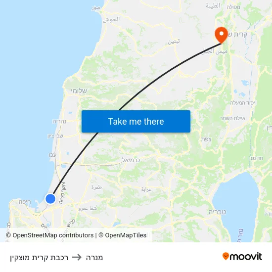 רכבת קרית מוצקין to מנרה map
