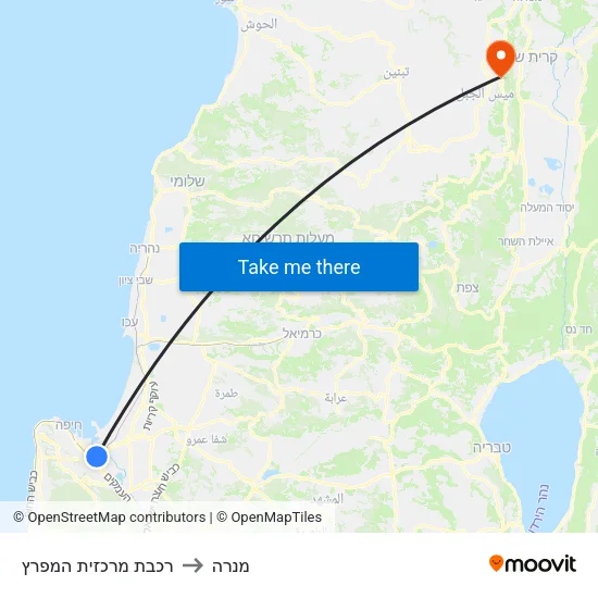 רכבת מרכזית המפרץ to מנרה map