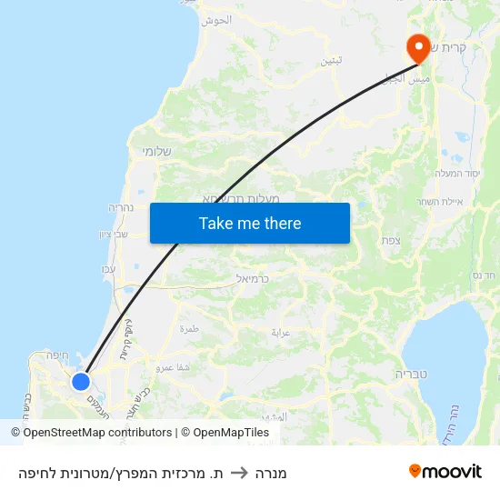 ת. מרכזית המפרץ/מטרונית לחיפה to מנרה map