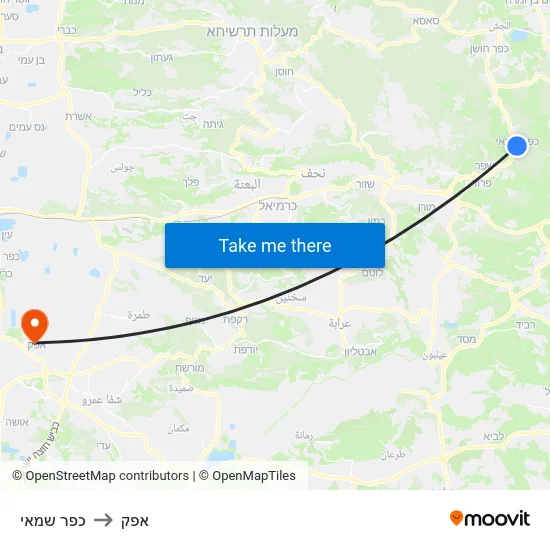 כפר שמאי to אפק map