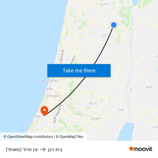 עין חרוד (מאוחד) to בית רבן map
