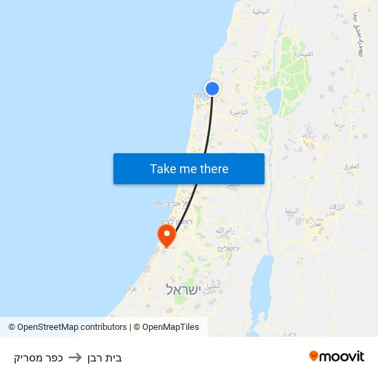 כפר מסריק to בית רבן map