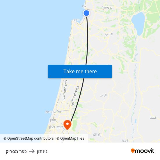 כפר מסריק to גינתון map