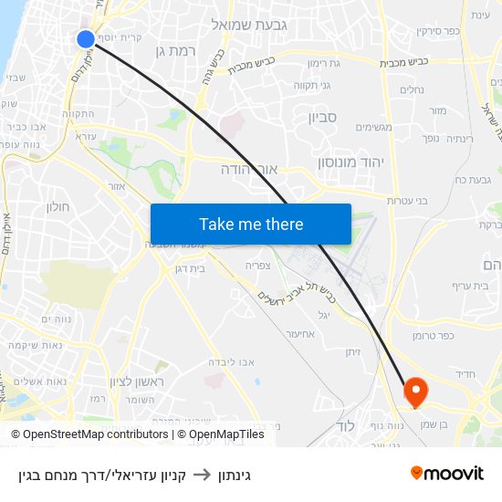 קניון עזריאלי/דרך מנחם בגין to גינתון map