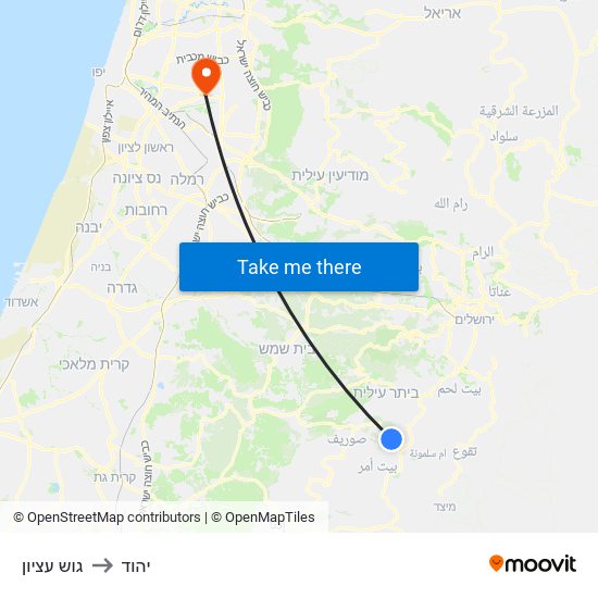 גוש עציון to יהוד map