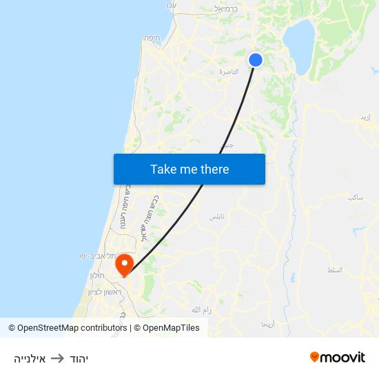 אילנייה to יהוד map