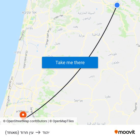 עין חרוד (מאוחד) to יהוד map