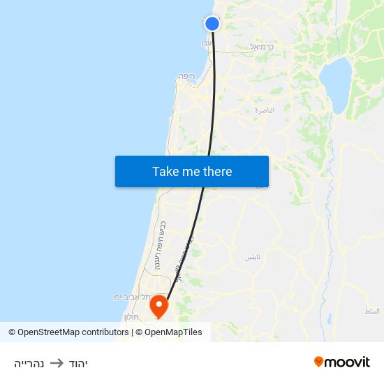 נהרייה to יהוד map