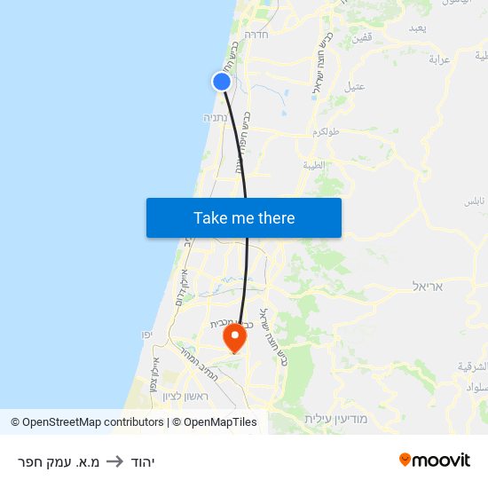 מ.א. עמק חפר to יהוד map