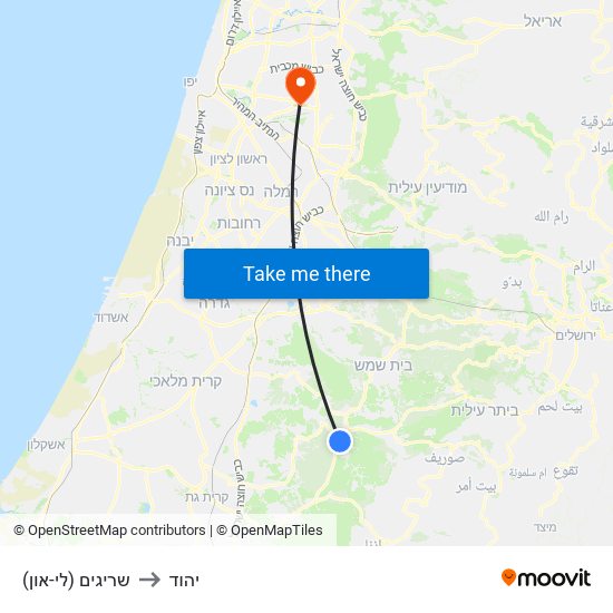 שריגים (לי-און) to יהוד map