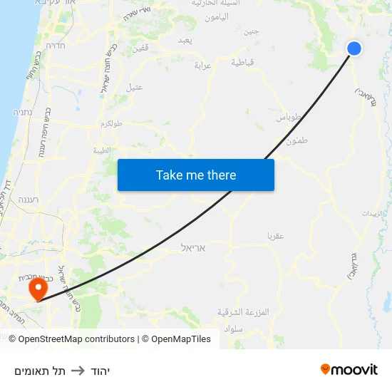 תל תאומים to יהוד map