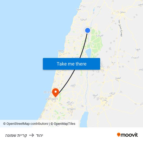 קריית שמונה to יהוד map