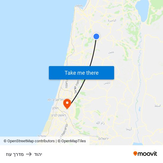 מדרך עוז to יהוד map