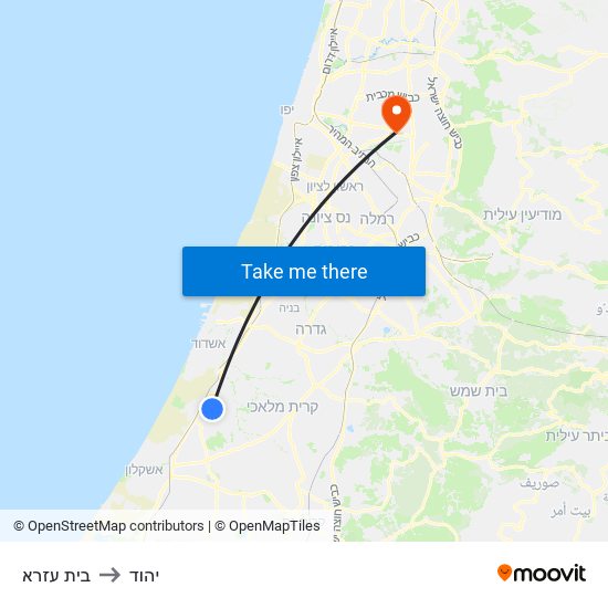 בית עזרא to יהוד map