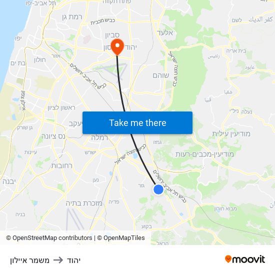 משמר איילון to יהוד map