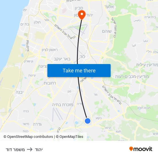 משמר דוד to יהוד map