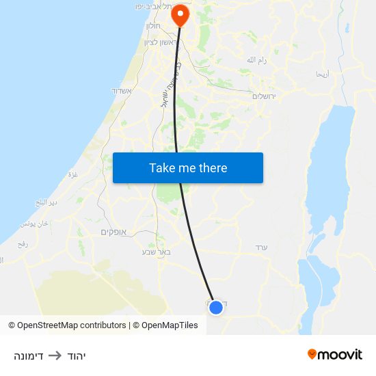 דימונה to יהוד map