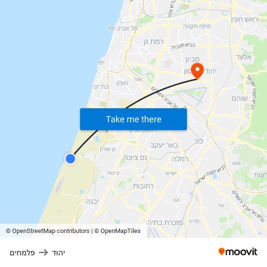 פלמחים to יהוד map