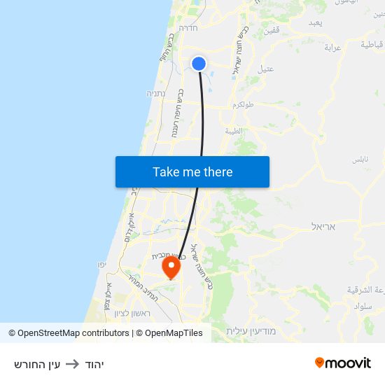 עין החורש to יהוד map