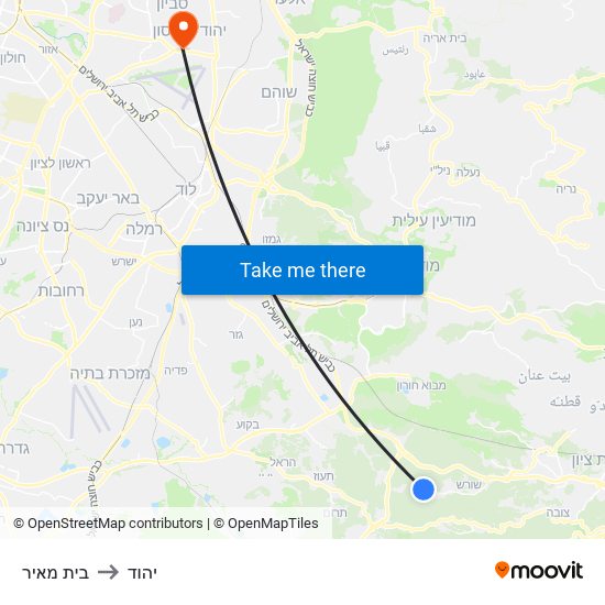 בית מאיר to יהוד map