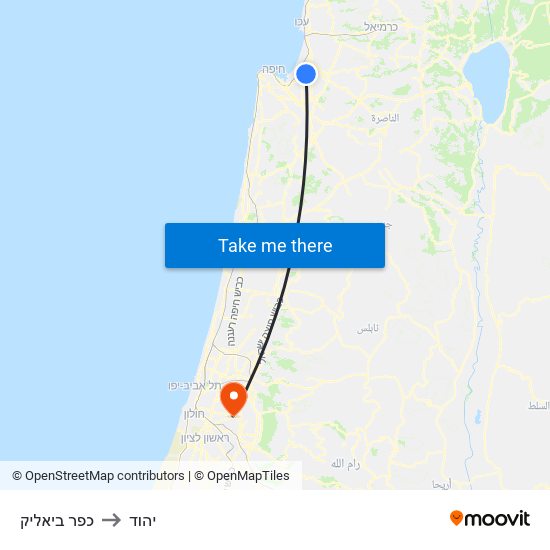 כפר ביאליק to יהוד map