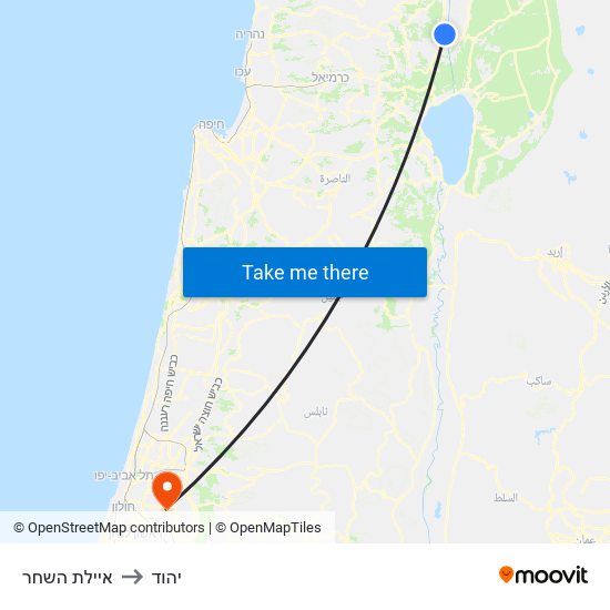 איילת השחר to יהוד map