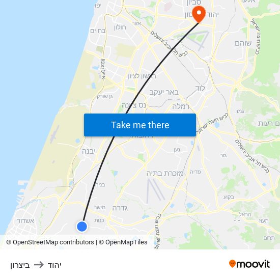 ביצרון to יהוד map