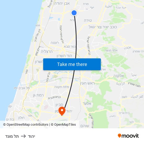 תל מונד to יהוד map