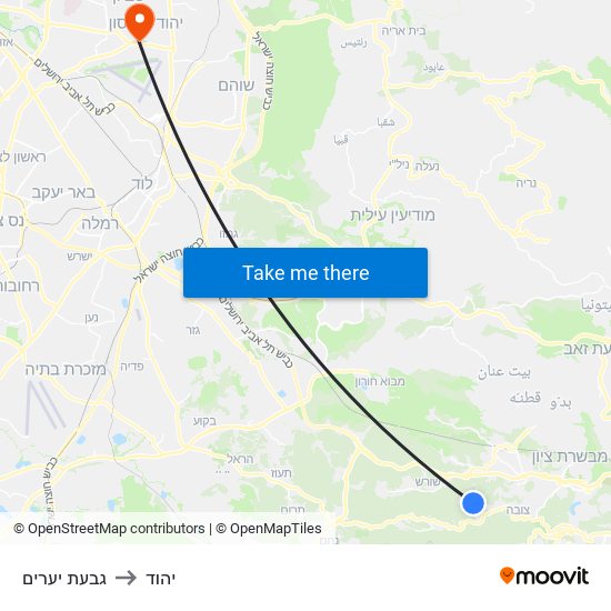 גבעת יערים to יהוד map