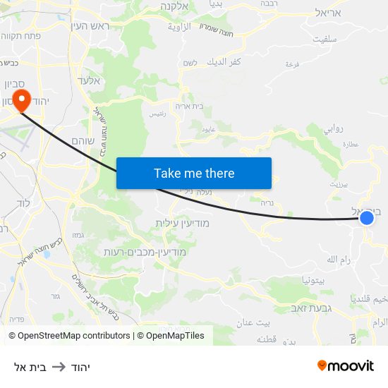 בית אל to יהוד map