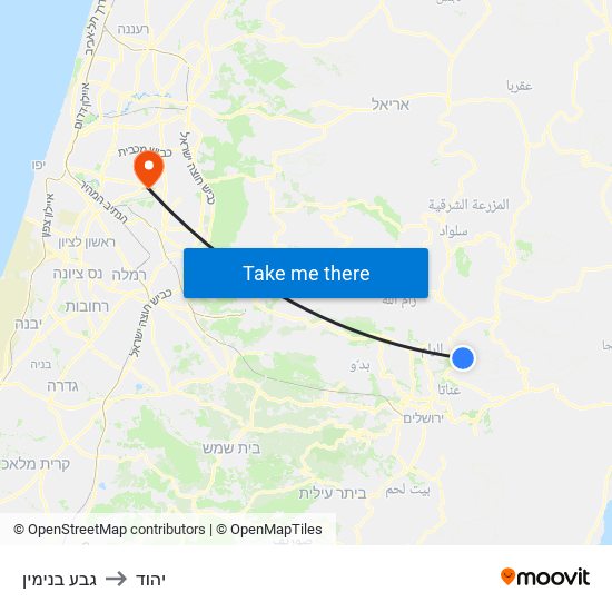 גבע בנימין to יהוד map