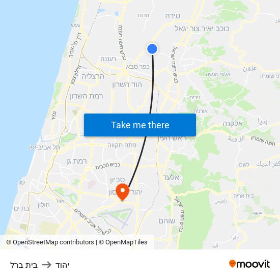 בית ברל to יהוד map