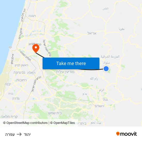 עפרה to יהוד map