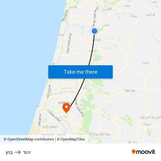 בחן to יהוד map