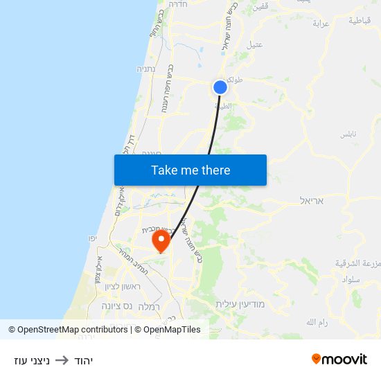 ניצני עוז to יהוד map