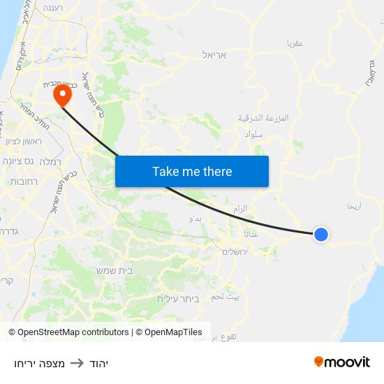 מצפה יריחו to יהוד map