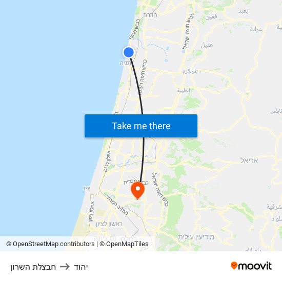 חבצלת השרון to יהוד map