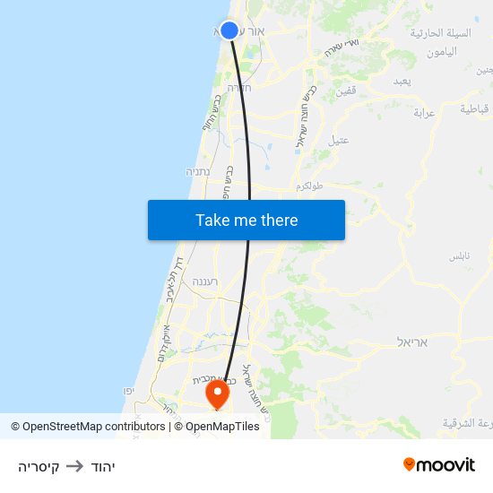 קיסריה to יהוד map