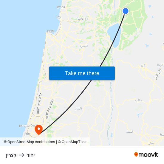 קצרין to יהוד map