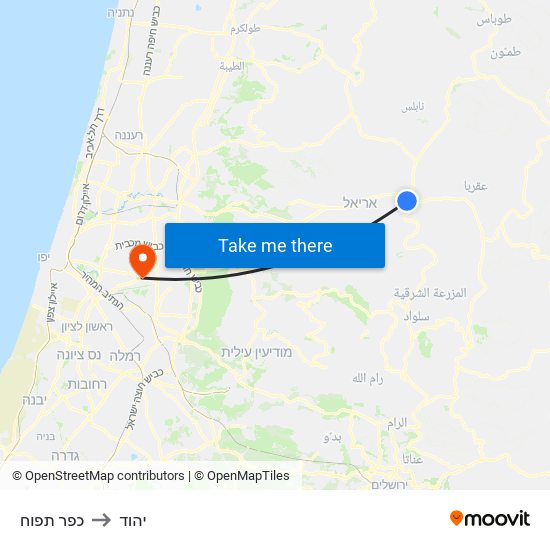 כפר תפוח to יהוד map