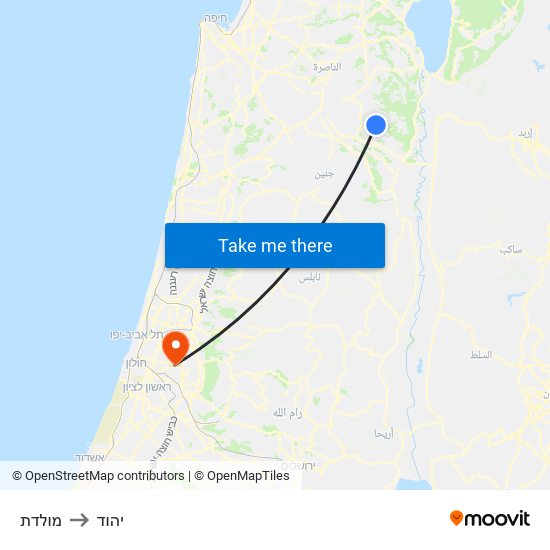 מולדת to יהוד map