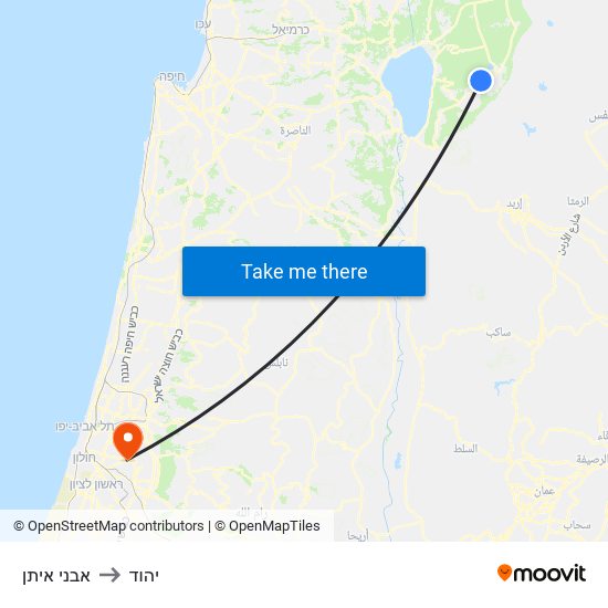 אבני איתן to יהוד map