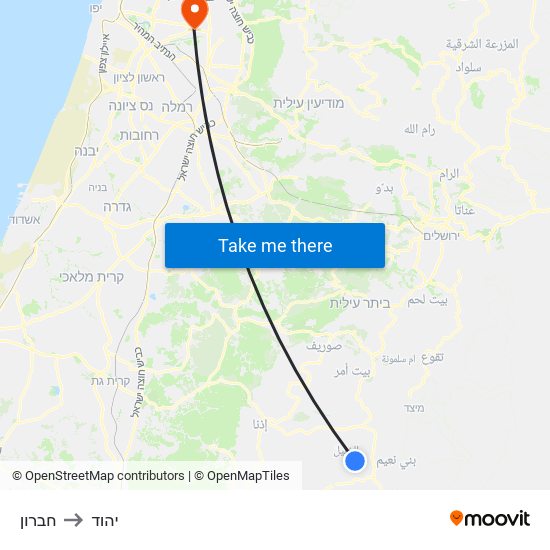 חברון to יהוד map