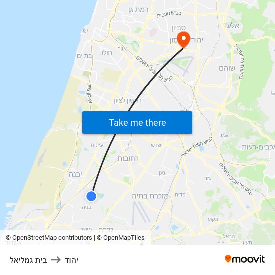 בית גמליאל to יהוד map