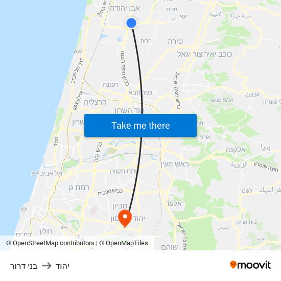 בני דרור to יהוד map