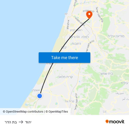 בת הדר to יהוד map