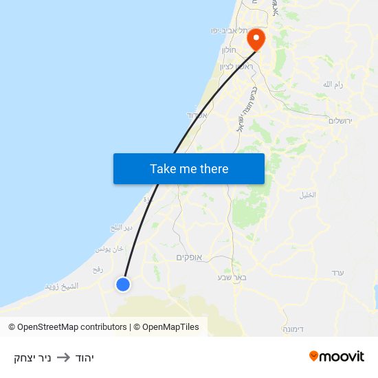 ניר יצחק to יהוד map